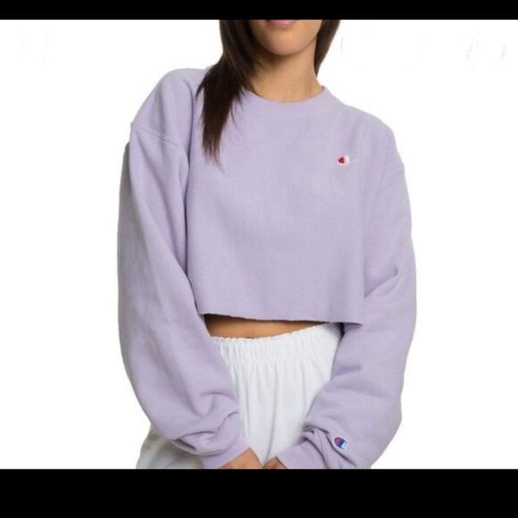 Champion oversized Reverse Weave cropped cut off lilac sweatshirt size small - Picture 2 of 6